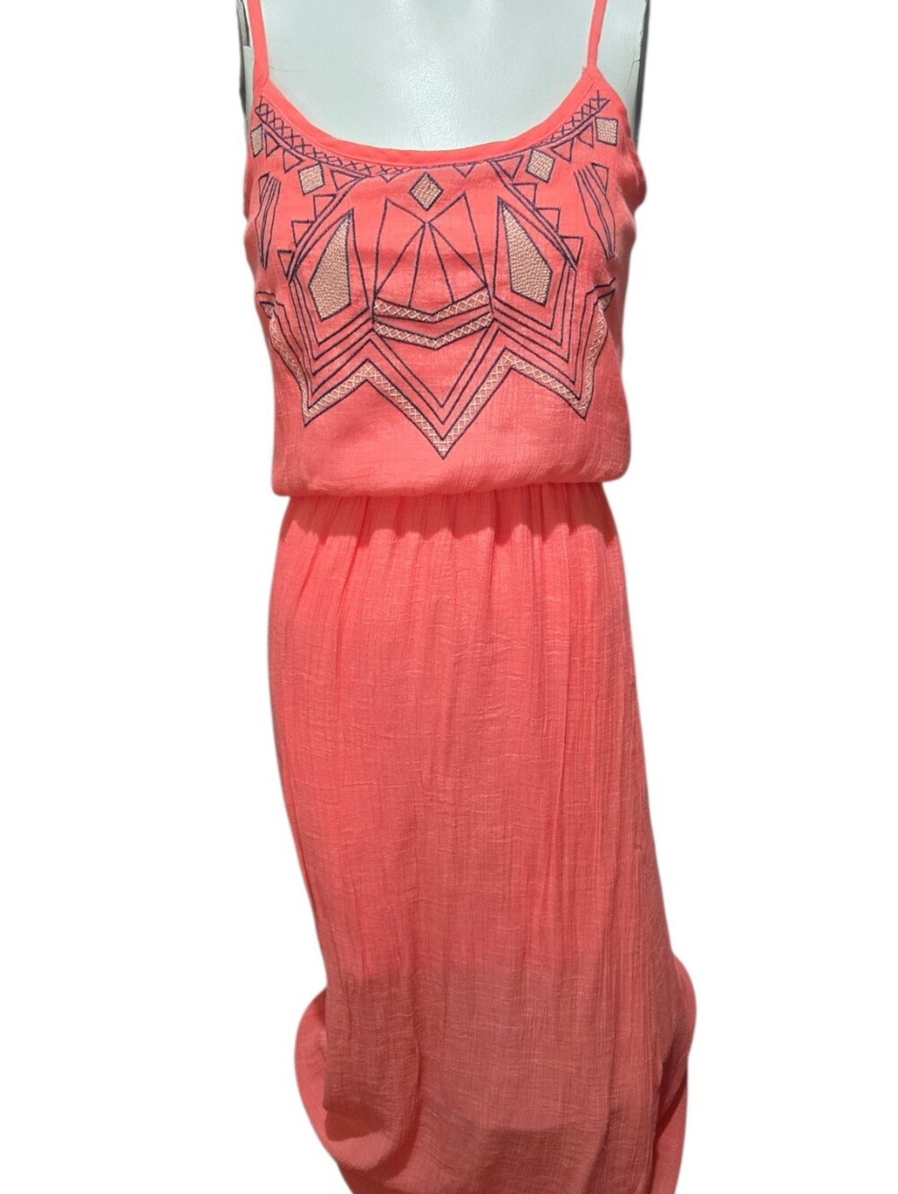 BCX Coral Embroidered Maxi Dress XS Boho Geometric Spaghetti Strap